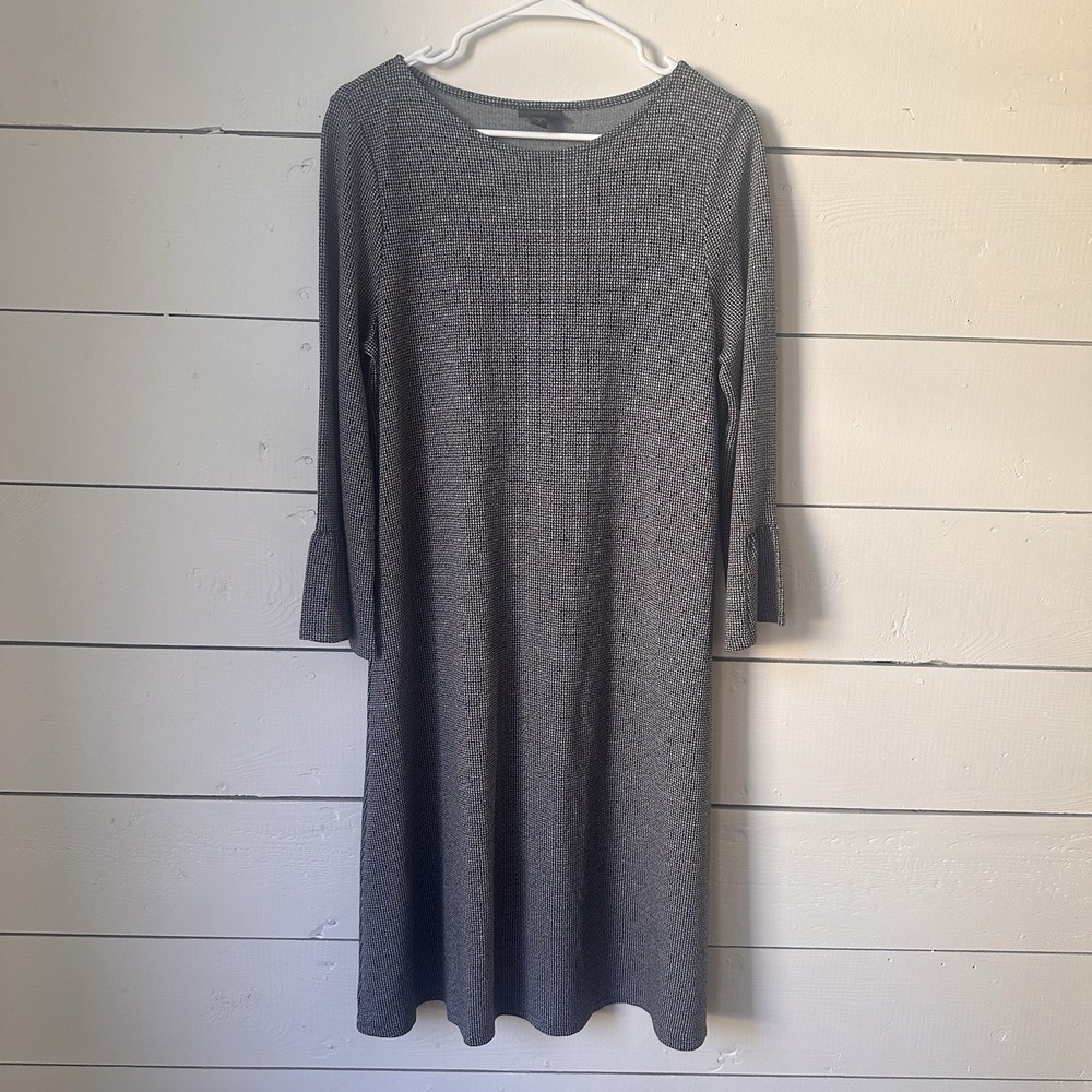 J Jill Wearever Gray‎ Houndstooth Bell Sleeve Jersey Dress M Tall Office